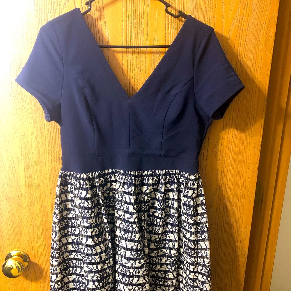 Navy and Cream cap sleeve dress
